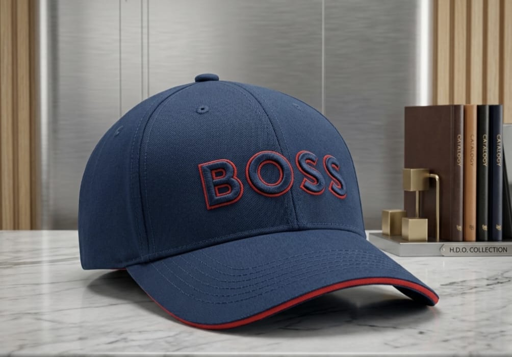 BOSS Outlined Embroidery Navy Blue Baseball Cap – Premium Cotton Unisex Hat