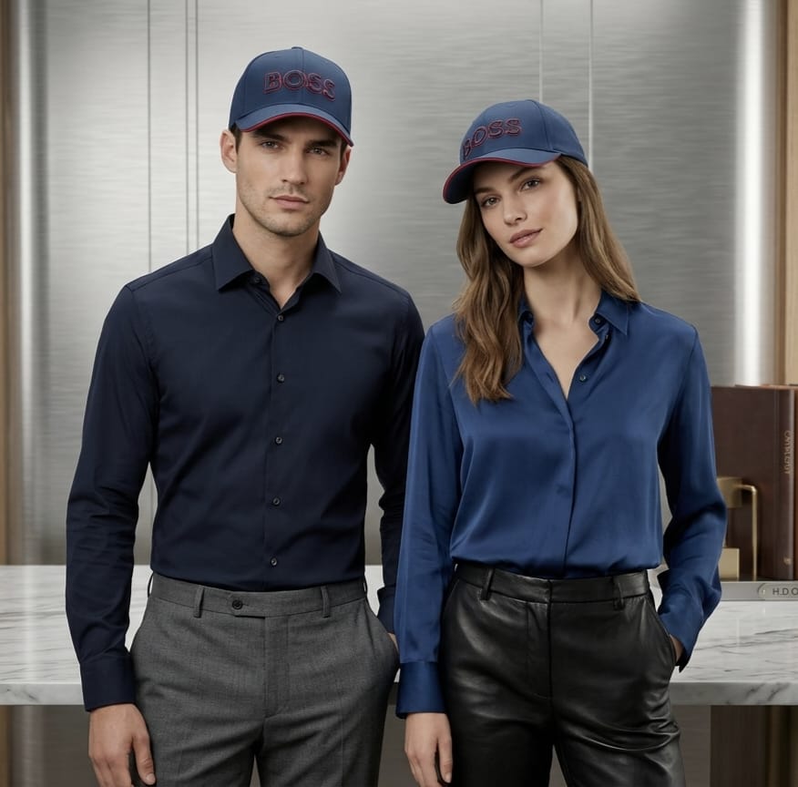 BOSS Outlined Embroidery Navy Blue Baseball Cap – Premium Cotton Unisex Hat
