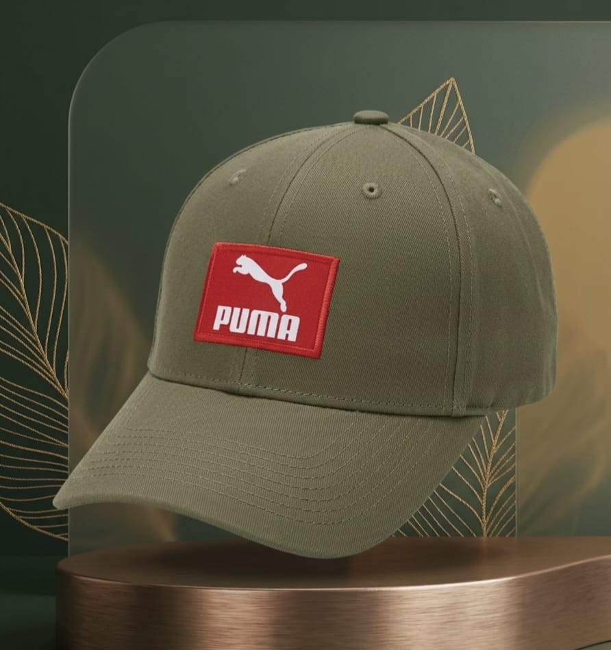 PUMA Red Patch Olive Green Baseball Cap – Premium Cotton Unisex Hat