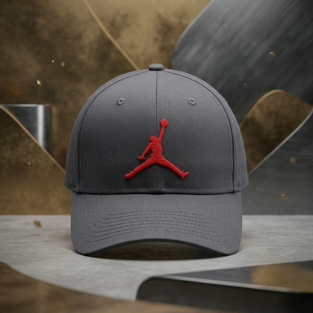 Jordan Grey Baseball Cap – Red Jumpman Logo Sports Hat