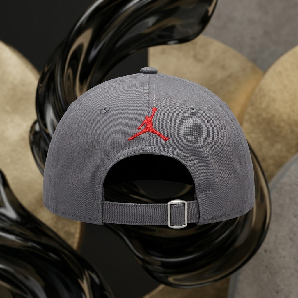 Jordan Grey Baseball Cap – Red Jumpman Logo Sports Hat