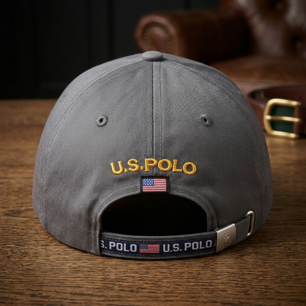 U.S. Polo Gray Baseball Cap – Gold Logo Premium Casual Hat