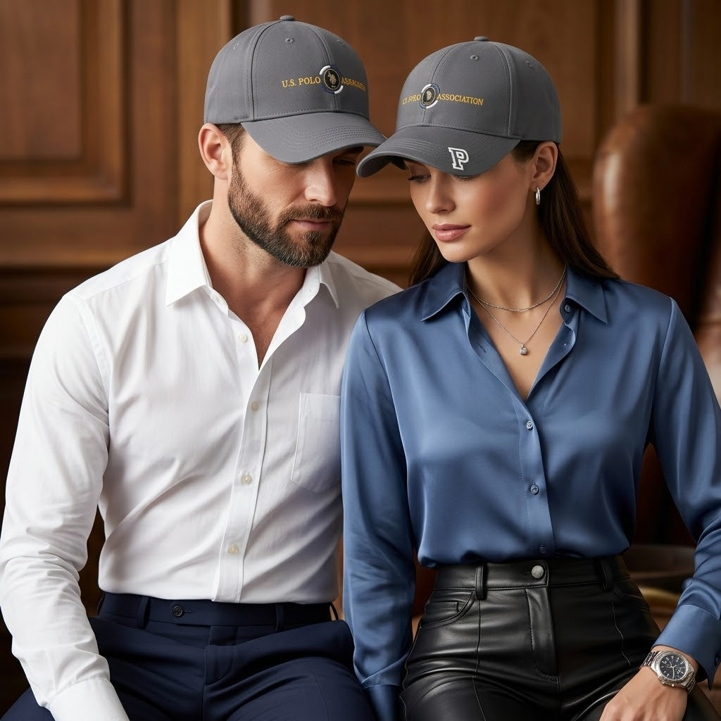 U.S. Polo Gray Baseball Cap – Gold Logo Premium Casual Hat
