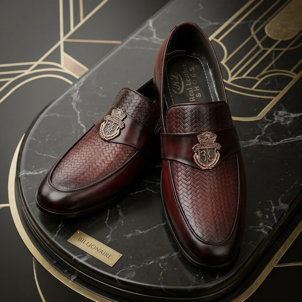 Imperial Hand-Woven Genuine Leather Loafers – Deep Mahogany
