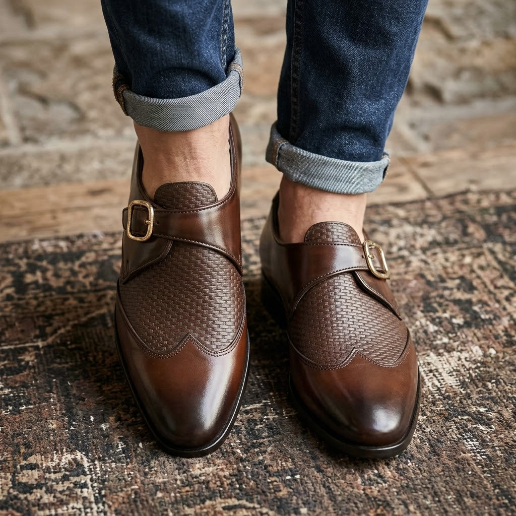 Imperial Burnished Leather Monk Strap Shoes – Rich Walnut