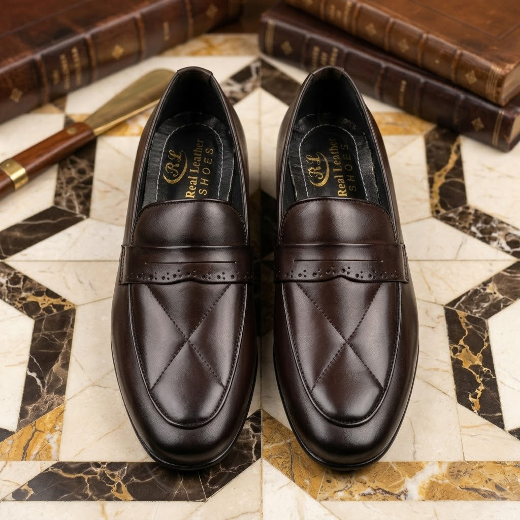 Imperial Quilted Leather Brogue-Accented Loafers – Rich Mocha
