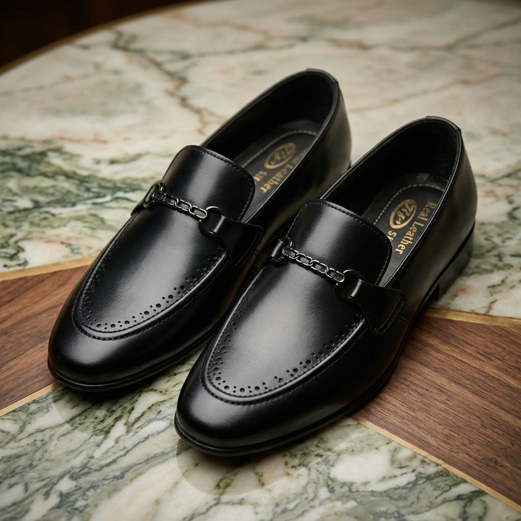 Imperial Bit-Detail Real Leather Dress Loafers – Black