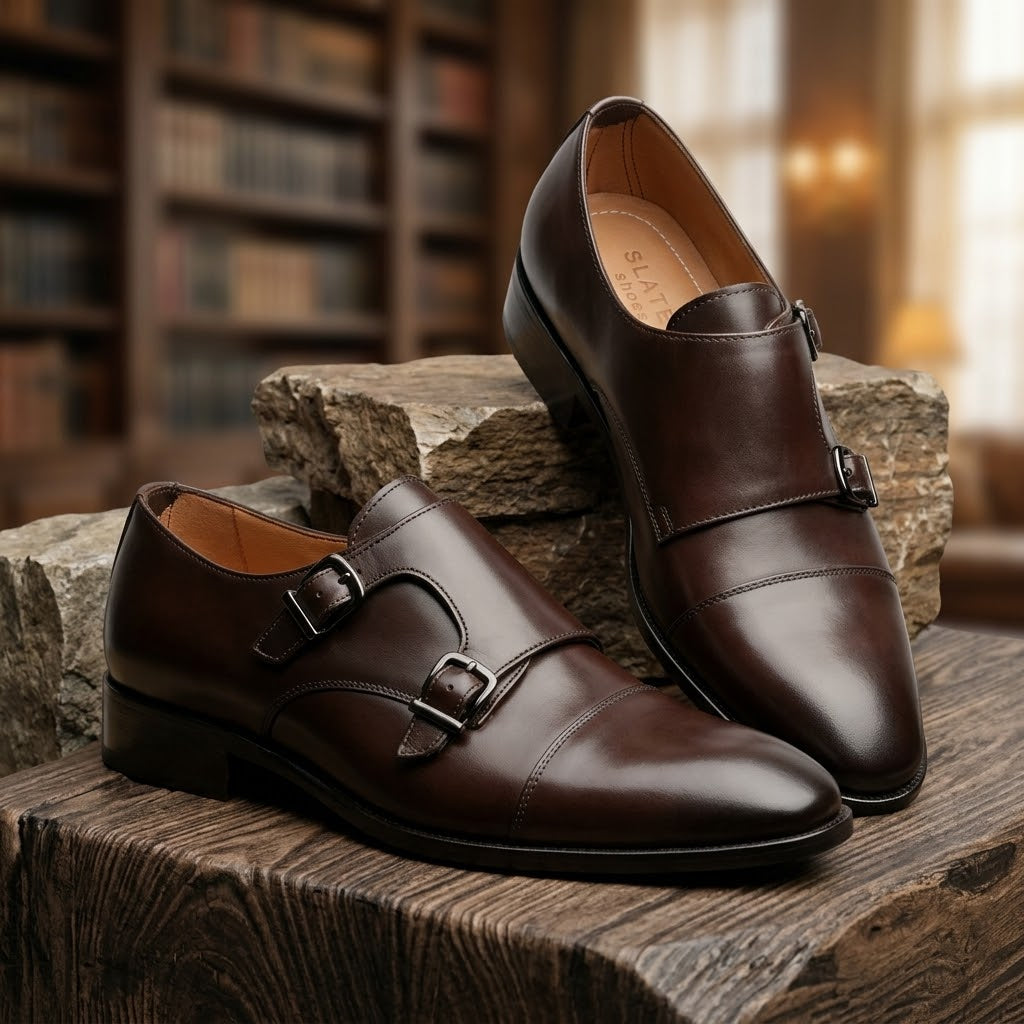 Genuine Leather Double Buckle Formal Shoes for Men