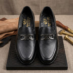 Genuine Leather Crosshatch Texture Slip-On Loafers for Men
