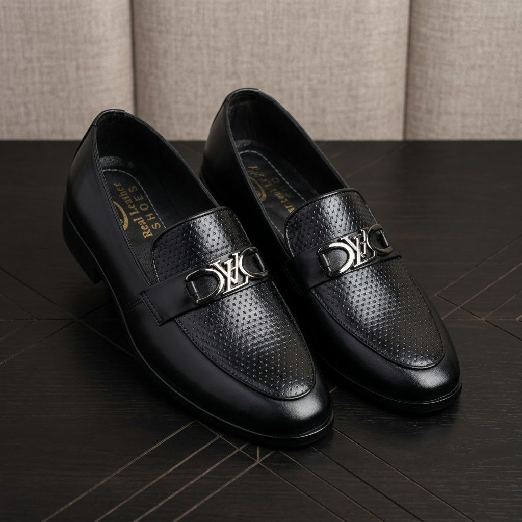 Genuine Leather Crosshatch Texture Slip-On Loafers for Men