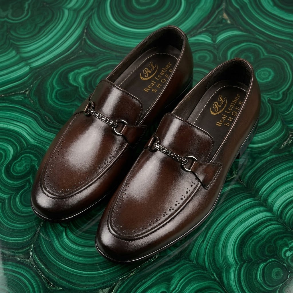 Men’s Real Leather Brown Horsebit Loafers – Formal Dress Shoes