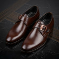 Men’s Real Leather Single Monk Strap Shoes – Brown Formal Dress Shoes