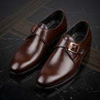 Men’s Real Leather Single Monk Strap Shoes – Brown Formal Dress Shoes