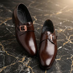 Men’s Real Leather Single Monk Strap Shoes – Brown Formal Dress Shoes