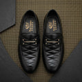 Men’s Real Leather Black Quilted Loafers – Gold Bit Formal Shoes