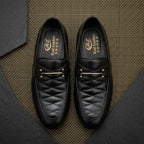 Men’s Real Leather Black Quilted Loafers – Gold Bit Formal Shoes