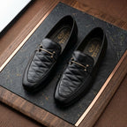 Men’s Real Leather Black Quilted Loafers – Gold Bit Formal Shoes