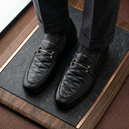 Men’s Real Leather Black Quilted Loafers – Gold Bit Formal Shoes