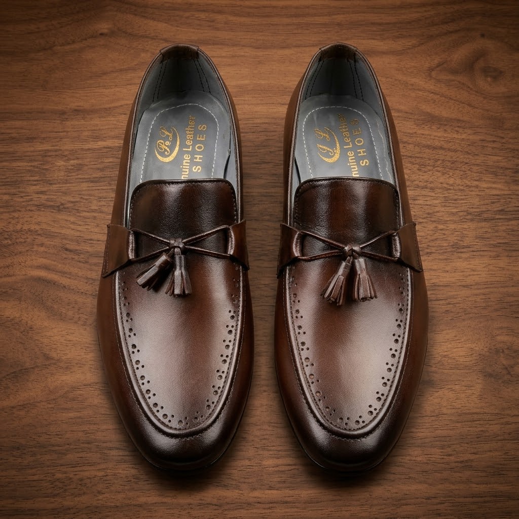 Men’s Real Leather Brown Tassel Loafers – Formal Dress Shoes