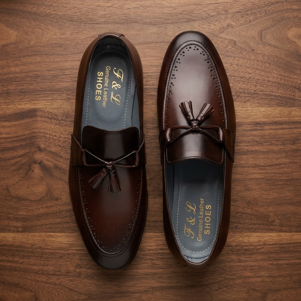 Men’s Real Leather Brown Tassel Loafers – Formal Dress Shoes