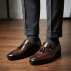 Men’s Real Leather Brown Tassel Loafers – Formal Dress Shoes