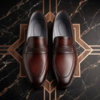 Men’s Real Leather Brown Braided Strap Loafers – Formal Dress Shoes