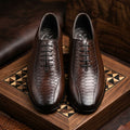 Men’s Real Leather Brown Textured Oxfords – Scale Pattern Formal Shoes
